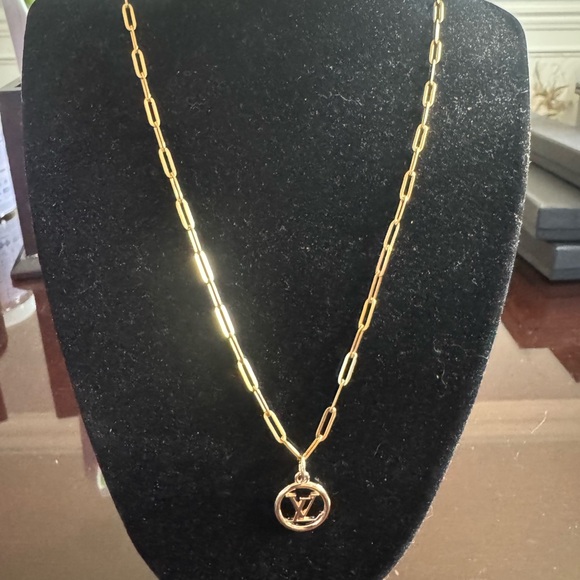 Louis Vuitton Gold Pendant 18” Stainless Steel Gold Plated Necklace - Picture 3 of 6